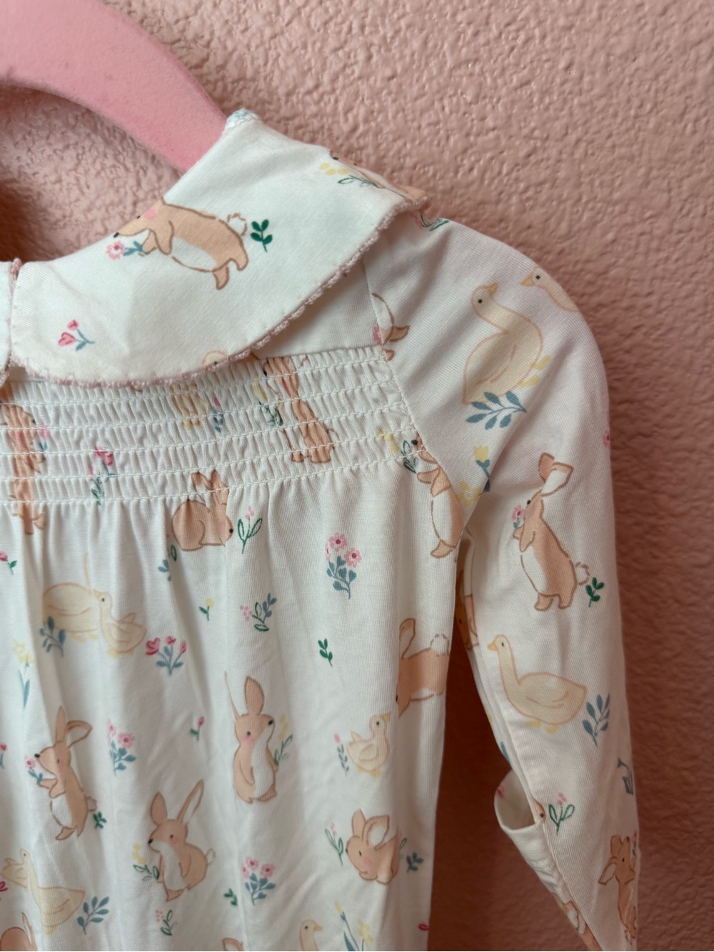 NWT Angel Dear Smocked Bunny Print Footed One-Piece - Picture 2 of 5
